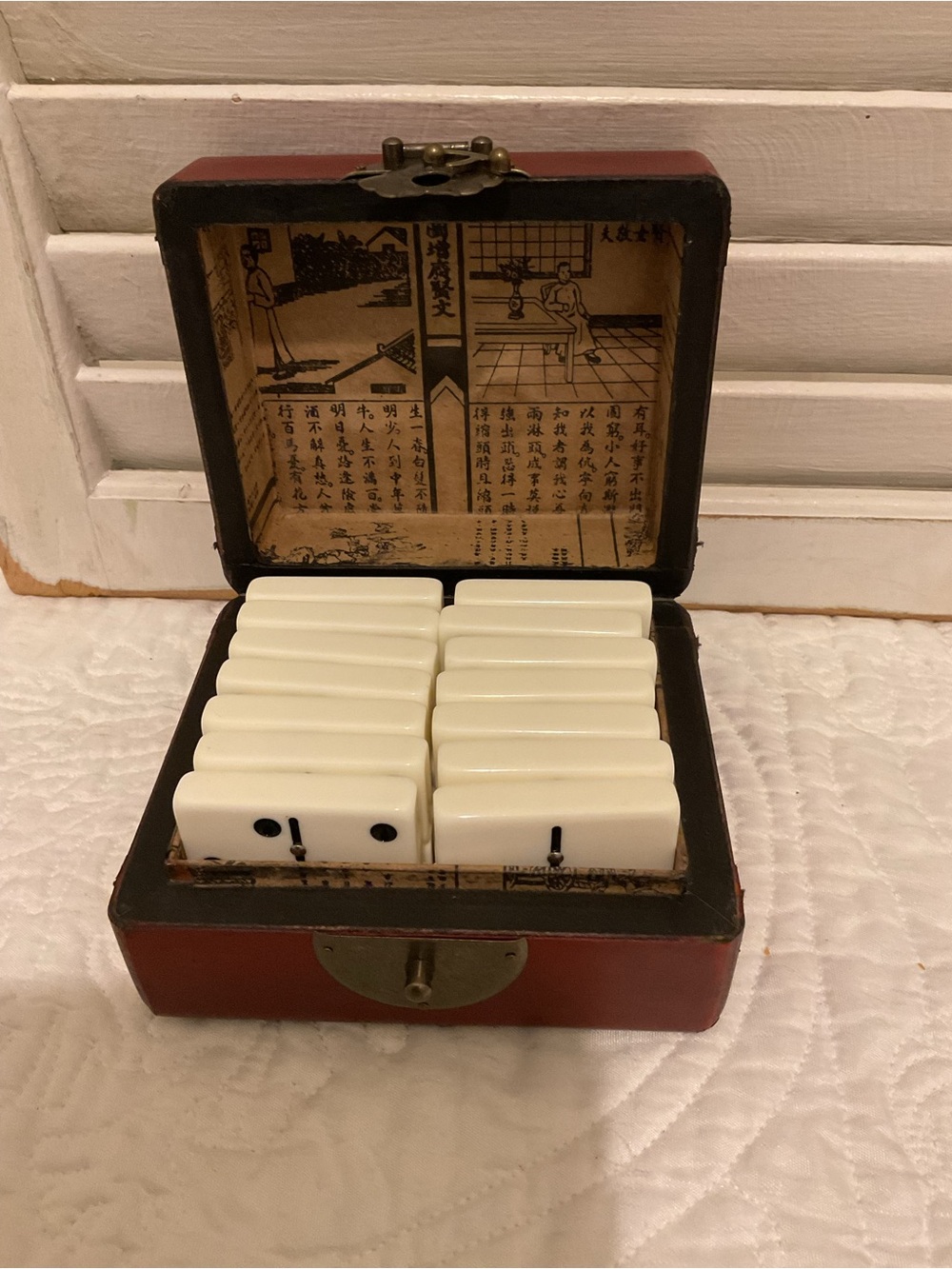Chinese Dominoes in Red Wooden Box